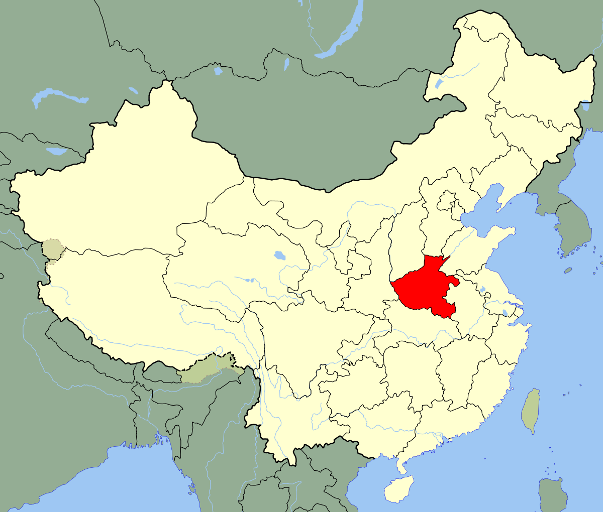 carte représentant la provevince du Hénan en chine